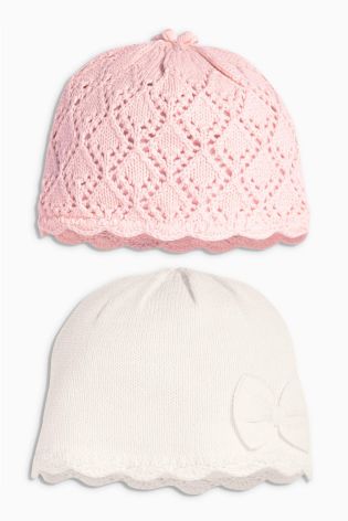 Pink/Ecru Knit Hats Two Pack (0mths-2yrs)